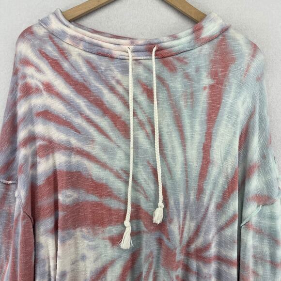 WE THE FREE Top XL Best Catch Tie Dye Tee Long Sleeve Terry Oversized Tunic Red - Picture 4 of 16